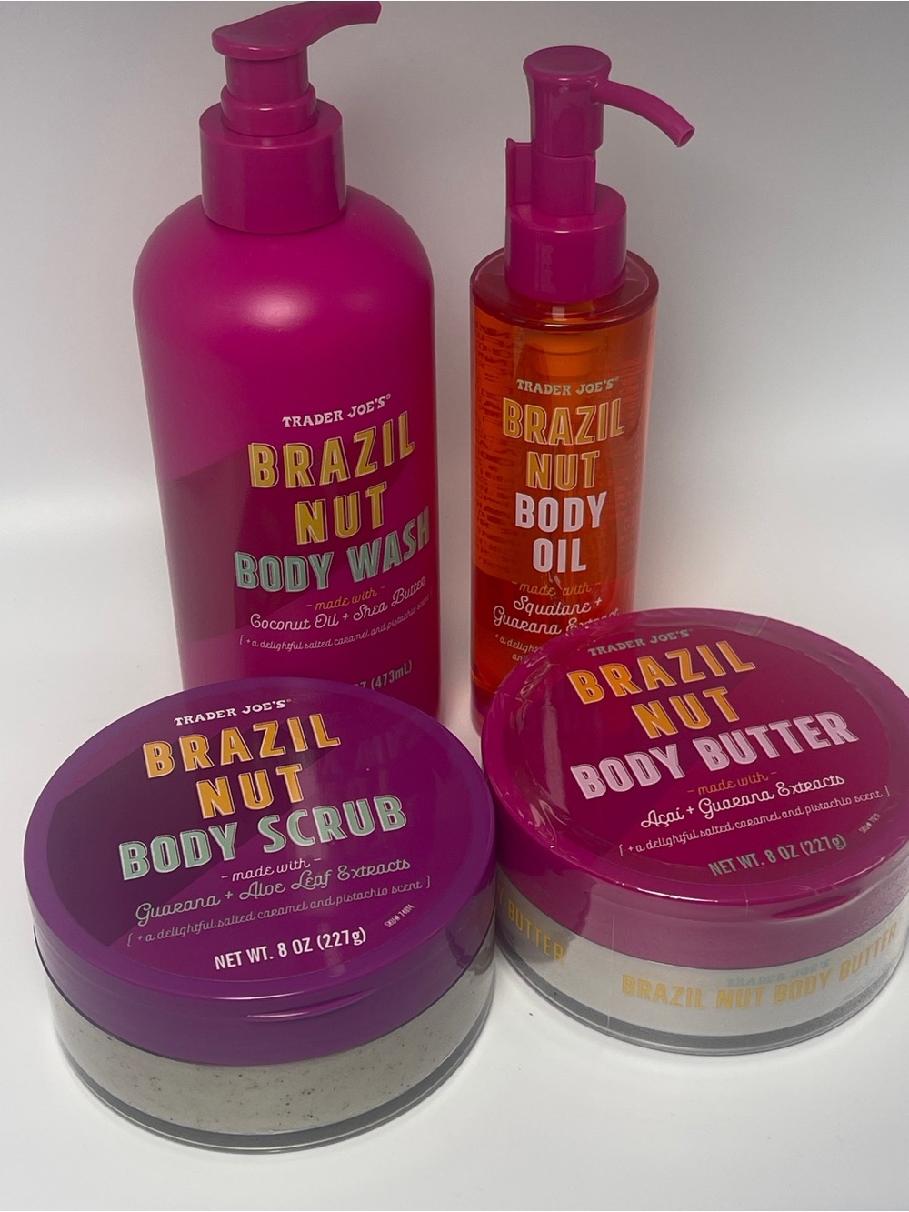 Trader Joe's Brazil Nut Set | Body Wash, Body Scrub, Body Oil & Body Butter